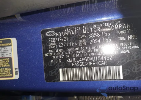 2021 Hyundai Elantra Se z USA, uszkodzony, nr VIN KMHLL4AG0MU154452